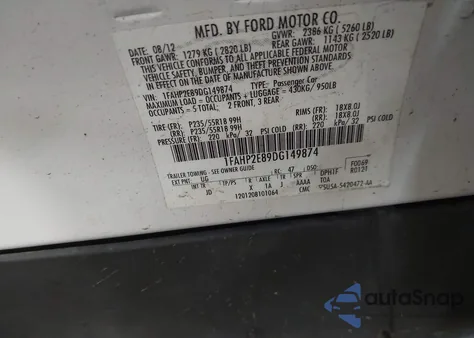 2013 Ford Taurus Sel z USA, uszkodzony, nr VIN 1FAHP2E89DG149874